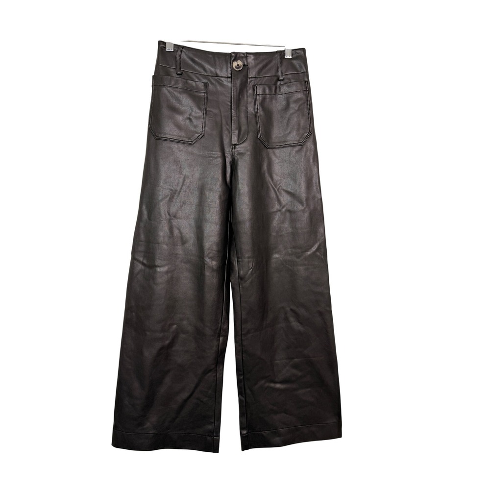 Maeve Anthropologie The Colette Faux Leather Wide Leg Pants Black Size 26 Crop